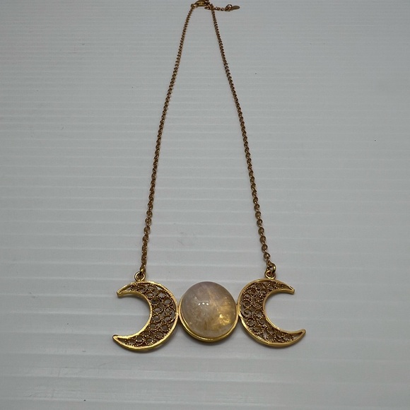 Gold Moonstone Necklace with Filigree Charms - Picture 5 of 14